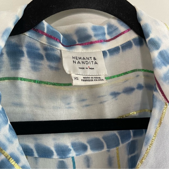 Anthropologie Hemant Nandita tie‎ dye metallic shimmer button front top size XS - Picture 3 of 6